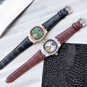 Montre automatique mécanique de haute qualité avec bracelet en cuir, cadran en cristal saphir, résistance à l'eau 30 bars, style professionnel simple - Product Image 2