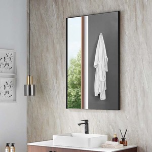 Espejo rectangular Art Deco ecológico con marco <span class=keywords><strong>de</strong></span> aluminio negro <span class=keywords><strong>para</strong></span> <span class=keywords><strong>chimenea</strong></span> montada en <span class=keywords><strong>la</strong></span> pared - Product Image 2