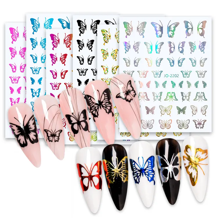 3D Colorful Laser Butterfly Decals for Nail Decoration Supplies Self-Adhesive Butterfly Nail Sticker