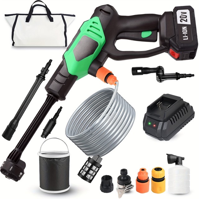 Portable 20V 300W 24bar/350psi Green Plastic Handycar Washer Pressure Washer for Car Cleaning