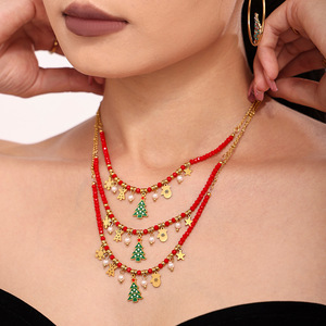 CAIOOCHE esmalte Navidad circón collar pequeño árbol geométrico nevado collar de lujo buena suerte collar de acero inoxidable - Product Image 3