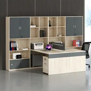 Open Concept Office Desk 2 People Cowork Workstation Furniture Customized Group Office Table With High Cabinet