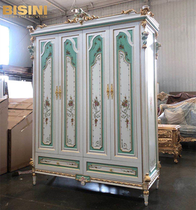 Armoire autoportante de style <span class=keywords><strong>vintage</strong></span> à 4 portes, motifs floraux peints à la main, en bois massif, pour dressing de luxe ou dressing intégré - Product Image 3