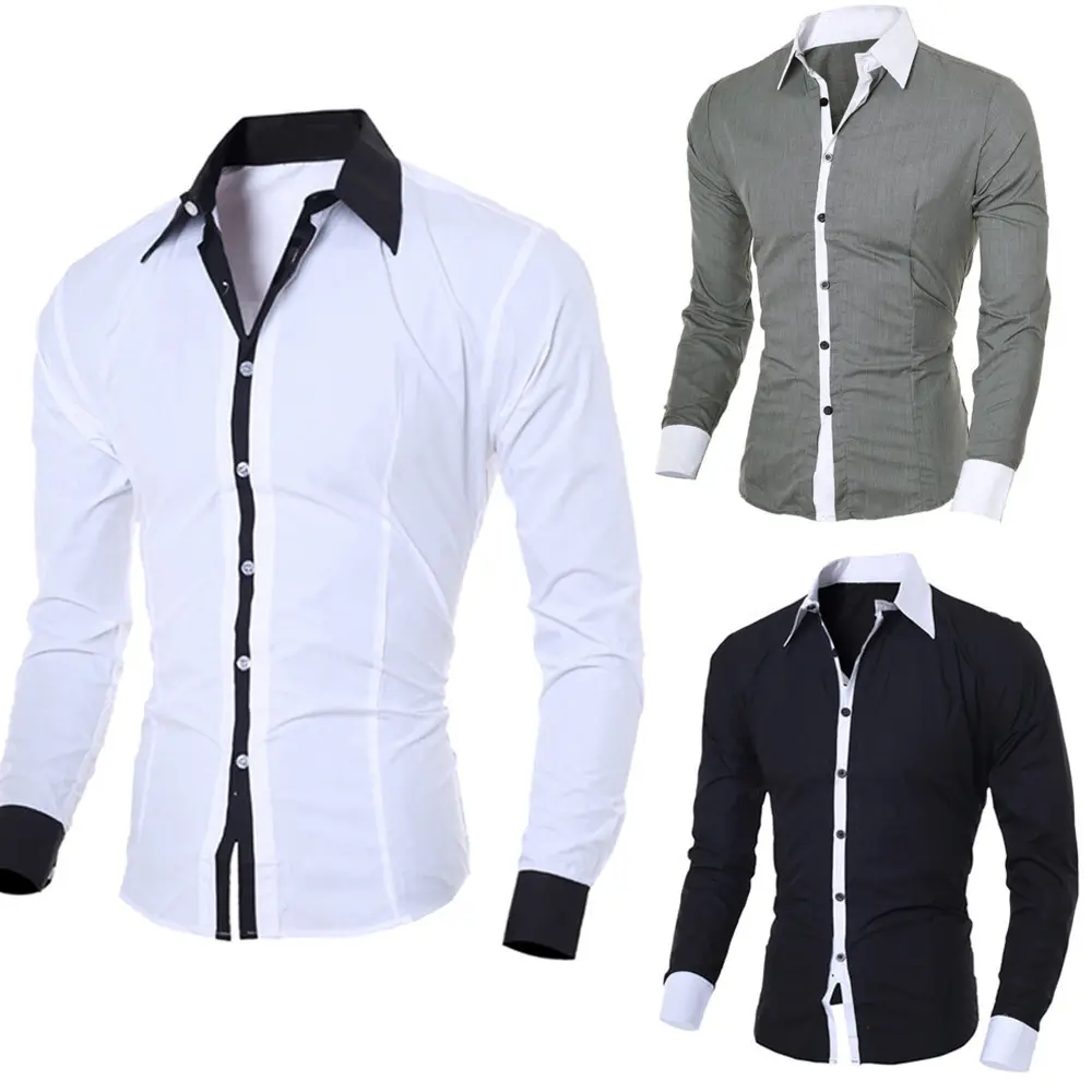 Custom LOGO Men's Button Down Classic Casual Solid Long Sleeve Spring Slim Fit Tops Men Formal Plain Shirt