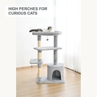 Griffoir multi-niveaux pour chat avec jouet rembourré en peluche côtelée épaisse et sisal, type condo pour chat