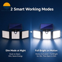 Lampe solaire murale rectangulaire à 3 têtes, 400LM, 266 LED, avec détecteur de mouvement, étanche IP65, pour clôture et jardin
