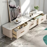Meja TV dan Meja Tengah Kayu Modern Warna Putih Beige untuk Ruang Tamu