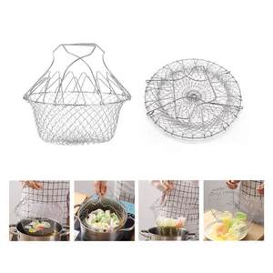 Herramientas de cocina Freidora de aceite de acero inoxidable <span class=keywords><strong>Escurridor</strong></span> plegable <span class=keywords><strong>Papas</strong></span> <span class=keywords><strong>fritas</strong></span> Contenedor de verduras Cesta para freír - Product Image 6
