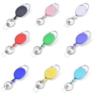 Wholesale oval-shaped ID card holder with back <b>clip</b>, easy-pull <b>buckle</b>, retractable nylon rope, badge scroll, ID keychain, and - Product Image 1