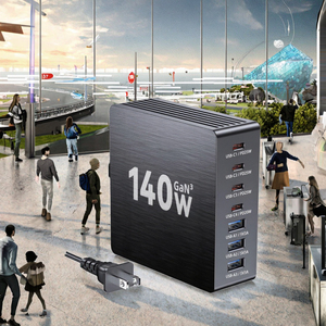 Caricatore da Scrivania GaN3 <span class=keywords><strong>a</strong></span> 7 Porte 140W, Hub di Ricarica Rapida con 4 <span class=keywords><strong>USB</strong></span> C PD 25W e <span class=keywords><strong>3</strong></span> <span class=keywords><strong>USB</strong></span> <span class=keywords><strong>A</strong></span>, Stazione di Ricarica Intelligente per Dispositivi Multipli, per Ufficio - Product Image 2