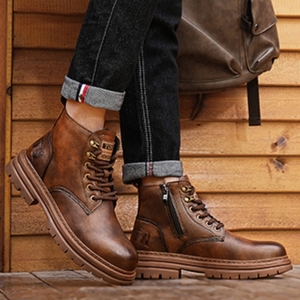 Chaussures d'automne et d'hiver pour hommes, style britannique, bottes <span class=keywords><strong>Martin</strong></span>, bottes de travail à tige haute, semelle épaisse, imperméables, antidérapantes, bottes de randonnée pour hommes - Product Image 5