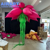 Grande Fleur Gonflable Rose Suspendue, Fleur Gonflable Personnalisée avec Longues Racines de Vigne pour Activités Commerciales