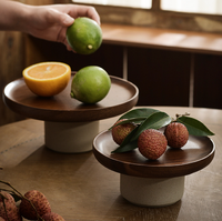 Plateau à gâteau en bois et verre écologique bohème, plateau à collation pour le salon, présentoir de table à dessert, support à fruits sur pied haut en argile pour la maison