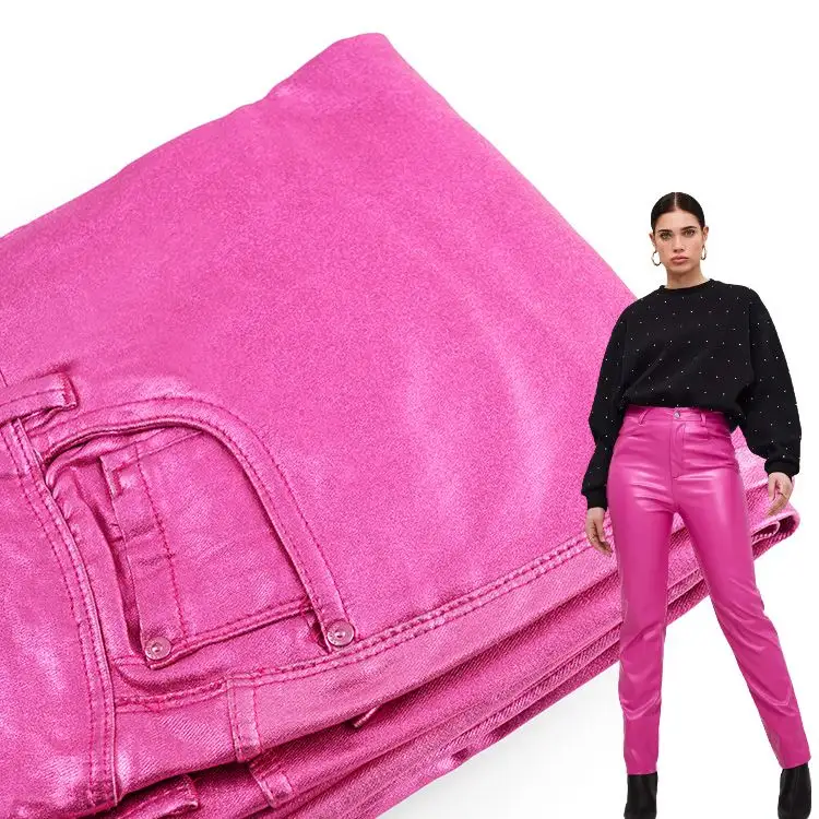 Wholesale PU Coated Pink Glitter Viscose Nylon Metallic Spandex Stretch Legging Fabric