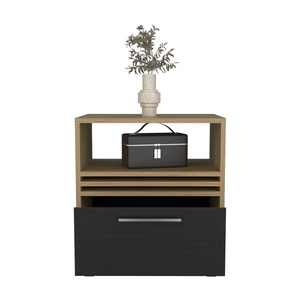 Baldwin City Nightstand Light Oak Black Bedroom Storage <b>Unit</b> With Drawer And <b>Shelf</b> - Product Image 4