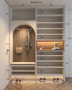 Armoire à chaussures incurvée personnalisable pour <span class=keywords><strong>entrée</strong></span> avec <span class=keywords><strong>banc</strong></span> et éclairage intégrés - Product Image 1