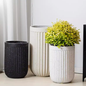 <span class=keywords><strong>Cilindro</strong></span> alto de rayas redondas para interiores/exteriores estilo romano de suelo a techo grande Wabi-Sabi terrazo crema viento magnesia olla - Product Image 5