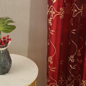 Nuovo arrivo <span class=keywords><strong>rosso</strong></span> Burgundy Blackout ricamo lino misto <span class=keywords><strong>tende</strong></span> da camera - Product Image 5