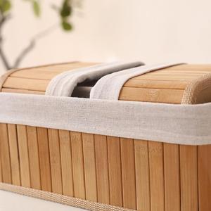 Panier de rangement rectangulaire en bambou avec poignée - Design moderne et éco-responsable pour une utilisation polyvalente sur le bureau - Product Image 3