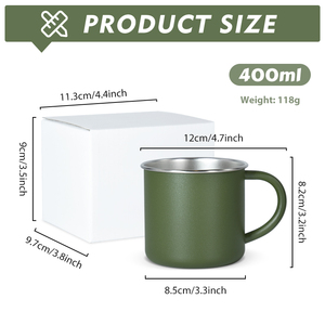 Tazza da Caffè da 12 oz con Manico, Bicchieri in Acciaio Inox a Parete Singola da 400ml, Tazze in <span class=keywords><strong>Metallo</strong></span> per Birra e Bevande per Uso Esterno - Product Image 2