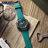 Jam Tangan Pria SMAEL 8118 Persegi Bercahaya Analog Dual Time Alarm Tahan Air 50 Bar Jam Olahraga Gerakan Quartz Tali TPU