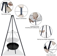 Gril BBQ pliable moderne sur trépied, hauteur réglable, en fer durable, grande surface de cuisson, avec foyer rotatif pour fêtes