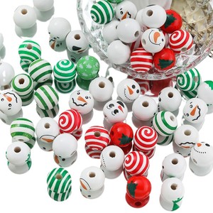 Cuentas de madera navideñas de formas mixtas para la fabricación de joyas, accesorios de bricolaje, cuentas redondas con estampado en espiral de caramelo - Product Image 5