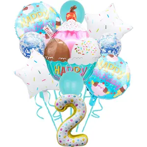 10Pcs Ice Cream Balloons Donut Candy Party Supplies Decorations Birthday Number Mylar Foil Balloon