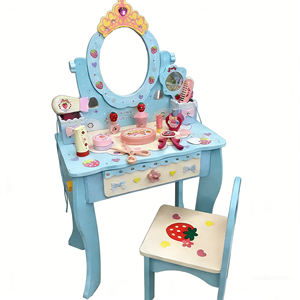 Ensemble de jeu de rôle pour filles, table de <span class=keywords><strong>maquillage</strong></span> princesse en bois avec boîte à bijoux et <span class=keywords><strong>maquillage</strong></span> pour les âges de 2 à 13 ans, bleu - Product Image 1