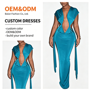 Vestido <span class=keywords><strong>de</strong></span> Noche Maxi Sexy con Espalda Descubierta, Fruncido y Abertura, para Mujer, con Escote en V Profundo, Sin Cintura, Ajustado al Cuerpo, Liso Teñido, para Primavera, Verano, Fiestas y Vacaciones - Product Image 1