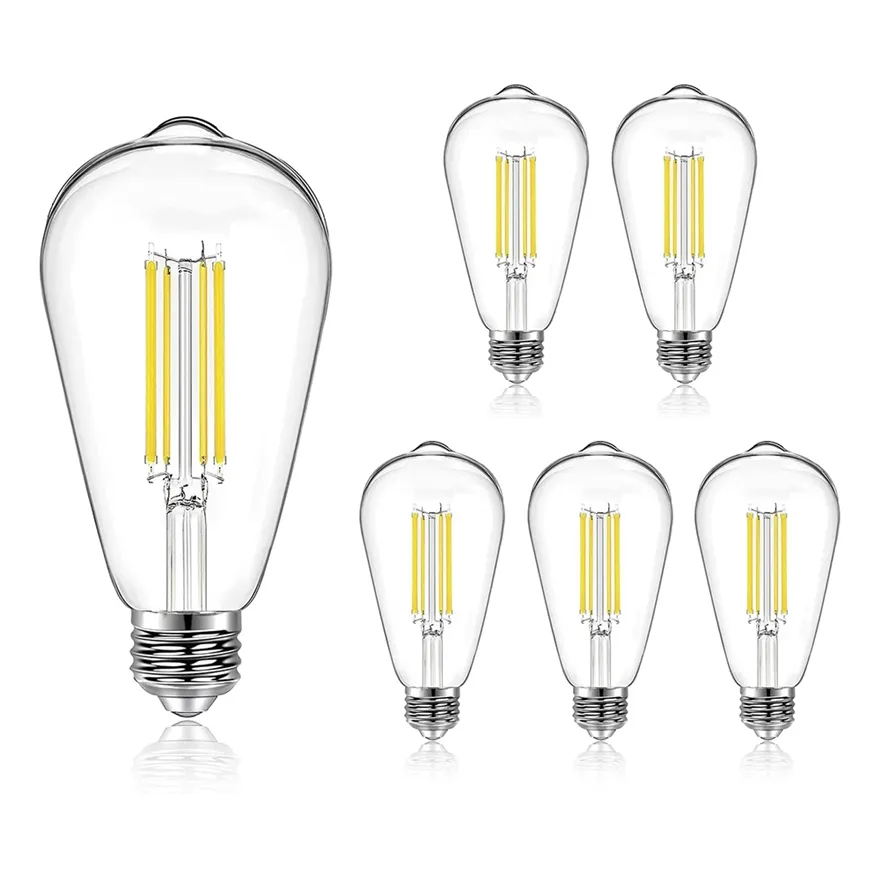 New ST58 8W 6 Pack Set E26 Base Warm White Amber China LED Dimmable Lamps Filament Light Vintage Antique Ediso n Bulbs Lamp