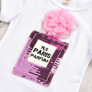 प्यारा बच्चों के कपड़े 2 Pcs सेट थोक बच्चा बच्चों बेबी लड़की कपड़े लघु आस्तीन सफेद टी शर्ट + मिनी पु स्कर्ट संगठनों सेट - Product Image 4