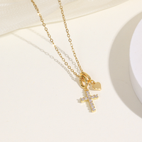 Collier Pendentif Croix Double Infini Personnalisé en Argent Plaqué Or 18K avec Zircon Pierre de Naissance, Bijoux de Mode Polonais pour Femme