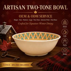 OEM ODM Venta al por mayor Tazón de servir de contraste de 7.5 pulgadas, Vajilla de melamina, Taza de servir bicolor, Sin BPA, Resistente a caídas, Juego de comedor para festividades - Product Image 1
