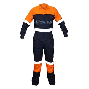 Combinaison de travail en coton haute visibilité pour hommes, orange, bleu marine, uniforme de sécurité réfléchissant pour les travailleurs du bâtiment - Product Image 1