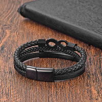 Pulsera de cuero de moda europea y americana, diseño de 8 infinidos, para hombre, venta al por mayor L20321