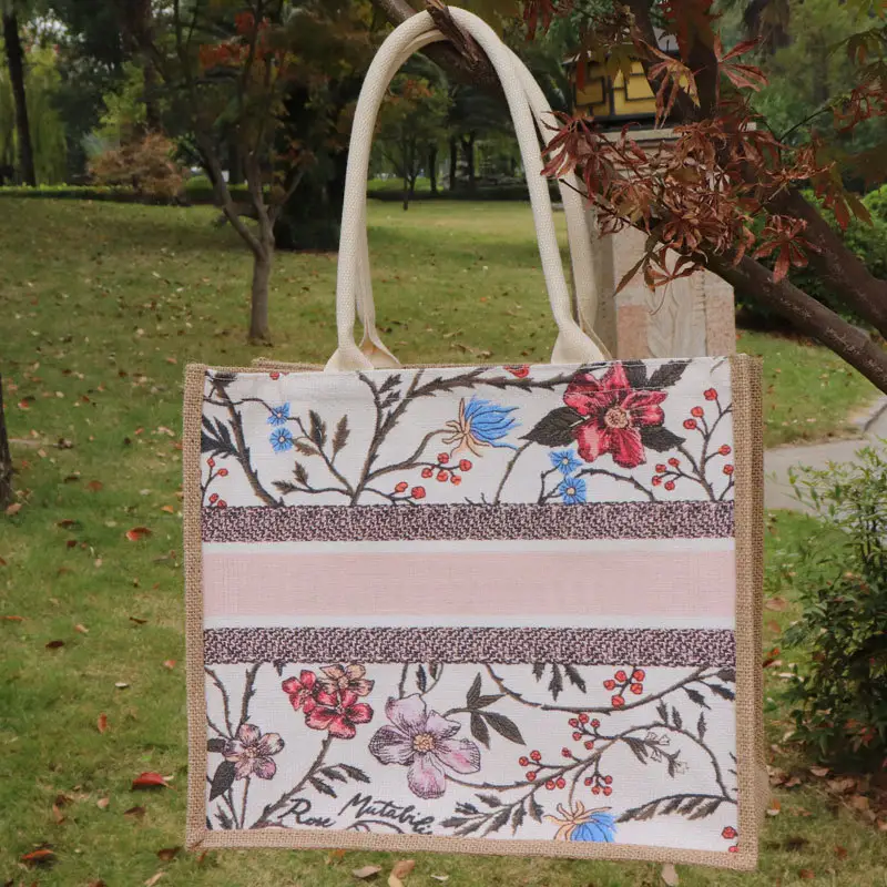 OEM/ODM all'ingrosso Eco Friendly naturale personalizzato stampato Logo tela di lino borse di iuta drogheria riutilizzabile Shopping Tote Bag