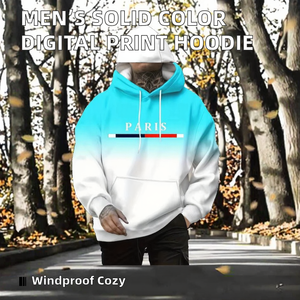Sudadera con Capucha para Hombre, 100% Poliéster, Tejido con Estampado Digital de Color Sólido, Estilo Casual, Cómoda, Elástica, con Cordón Ajustable, a la Moda - Product Image 2