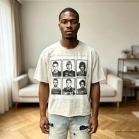 T-shirt pour homme à col double, streetwear créatif, vente en gros, coton de haute qualité, manches courtes, imprimé tendance