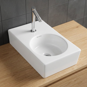 Lavabo Rectangular de Cerámica Blanca Ecológico para Baño, Estilo Moderno, Montaje Superior, Marca Vega - Product Image 1