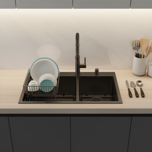 Fregadero de cocina doble empotrable negro bronce de 33x22, calibre 16, con cuencos de 10 pulgadas de profundidad, modelo 6040, acabado mate - Product Image 2