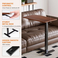 Table d'appoint moderne en noyer en forme de C - Table d'appoint réglable en hauteur pneumatiquement pour le salon