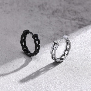 Pendientes de Aro Minimalistas Personalizados de Acero Inoxidable 316L para Hombre, Casuales/Deportivos, Negros/Plateados, Resistentes al Deslustre - Product Image 3