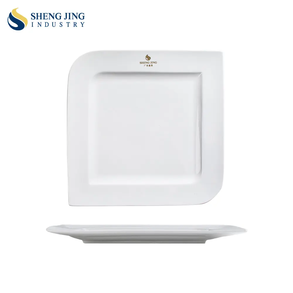Unique Square Shape Plain White Customized Print Logo Restaurant Hotel Porcelain Dinner Serving Plate For Catering