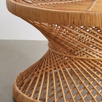 Table basse en rotin de style farmhouse, faite à la main, en bambou naturel tressé, écologique, avec cadre en bois, hauteur réglable, personnalisable, pour salon