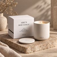 Bougie parfumée en cire de soja AIKUN, en pot cylindrique noir mat avec mèche en bois unique, étiquette personnalisée, idéale pour la vente au détail et les cadeaux