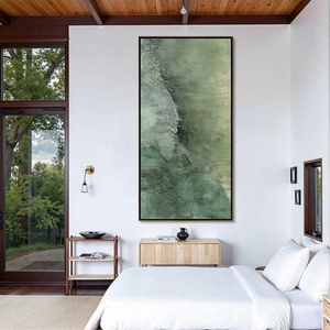 Peinture à l'huile originale abstraite texturée vertes profondeurs émeraude, art mural moderne fait main sur toile texturée aux couleurs neutres - Product Image 2