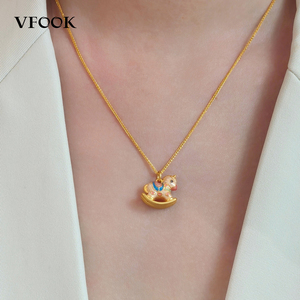 Подвеска VFOOK в форме лошади из разноцветной эмали, гипоаллергенное украшение из чистого золота 24K, шармы для персонализированных изделий - Product Image 2