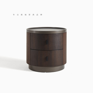 Italian Style Smoked Solid Wood Round Bedside <b>Table</b> Modern <b>Storage</b> Cabinet For Bedroom High <b>End</b> Design - Product Image 2