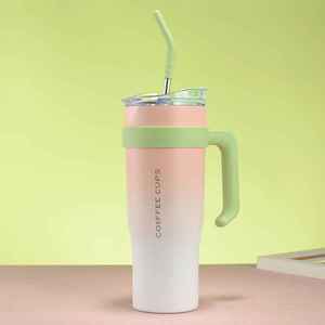 Vaso de acero inoxidable de 40 oz de gran capacidad con asa y pajita - Product Image 2